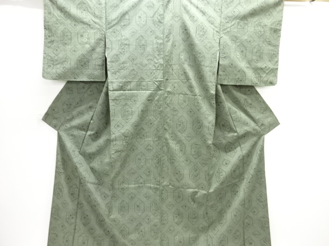 JAPANESE KIMONO / ANTIQUE KIMONO / TSUMUGI / WOVEN FLORAL PLANTS